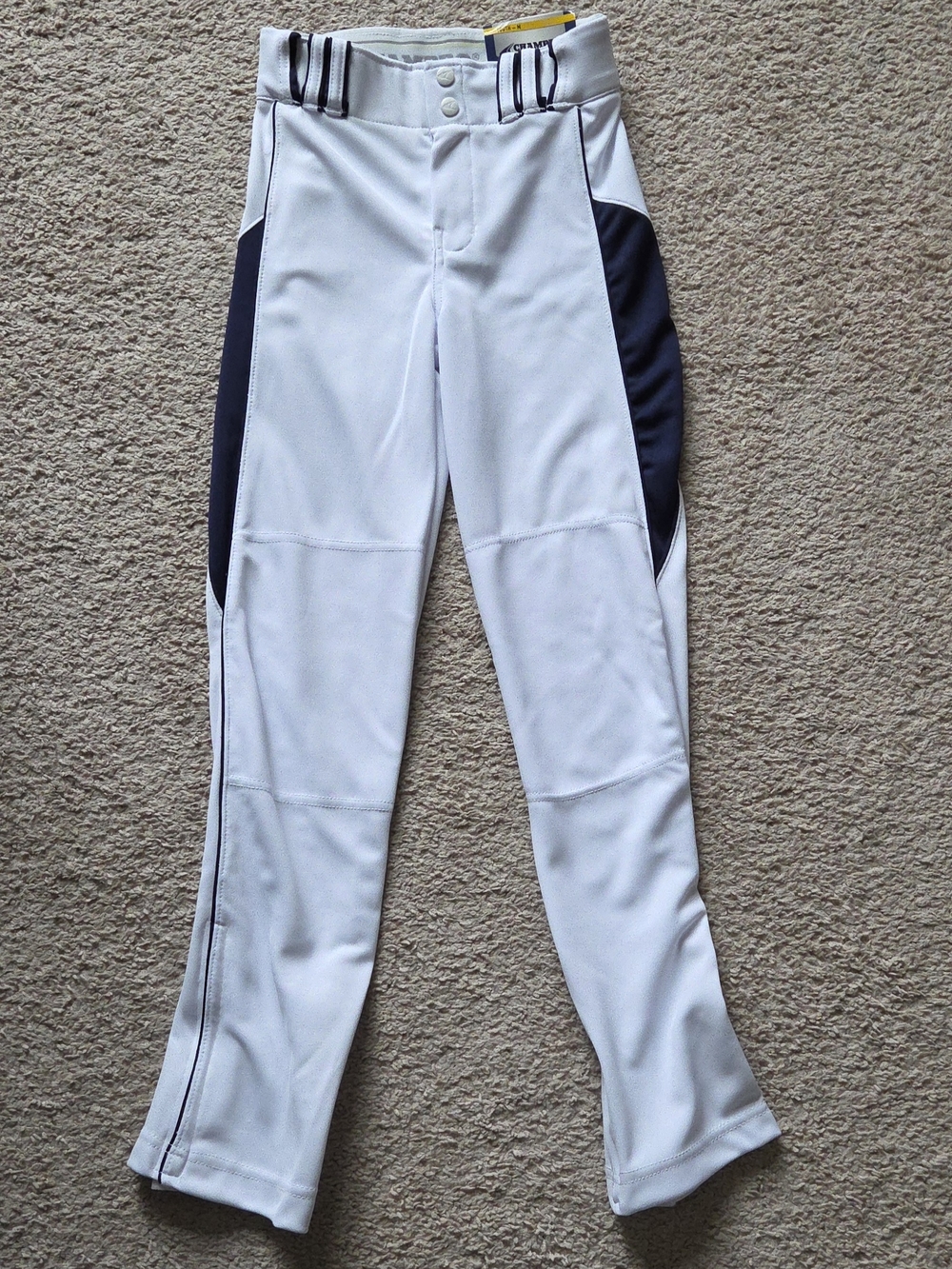 Kids White and Navy Baseball Pants